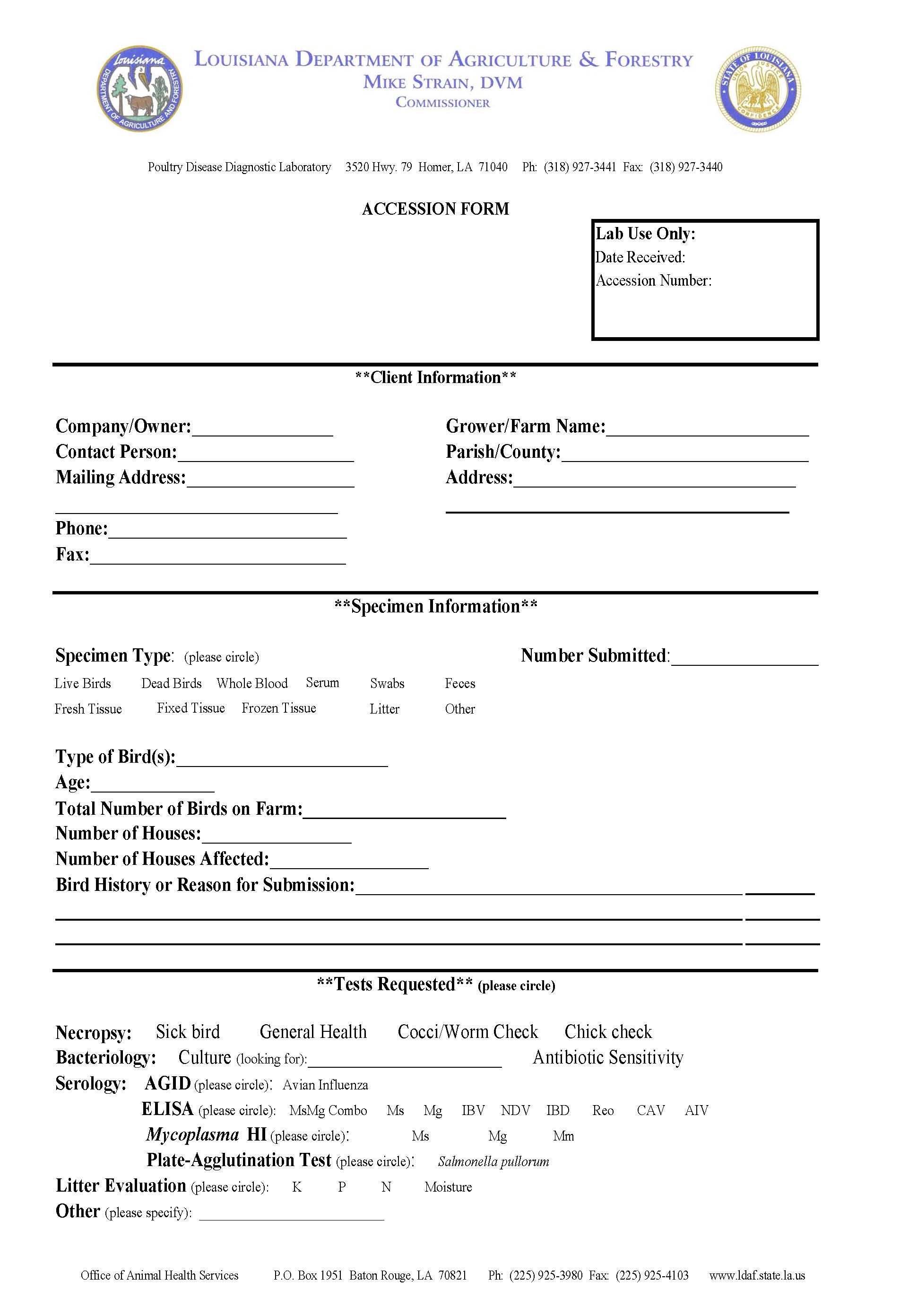 Homer LA LDAF Litter Evaluation Form
