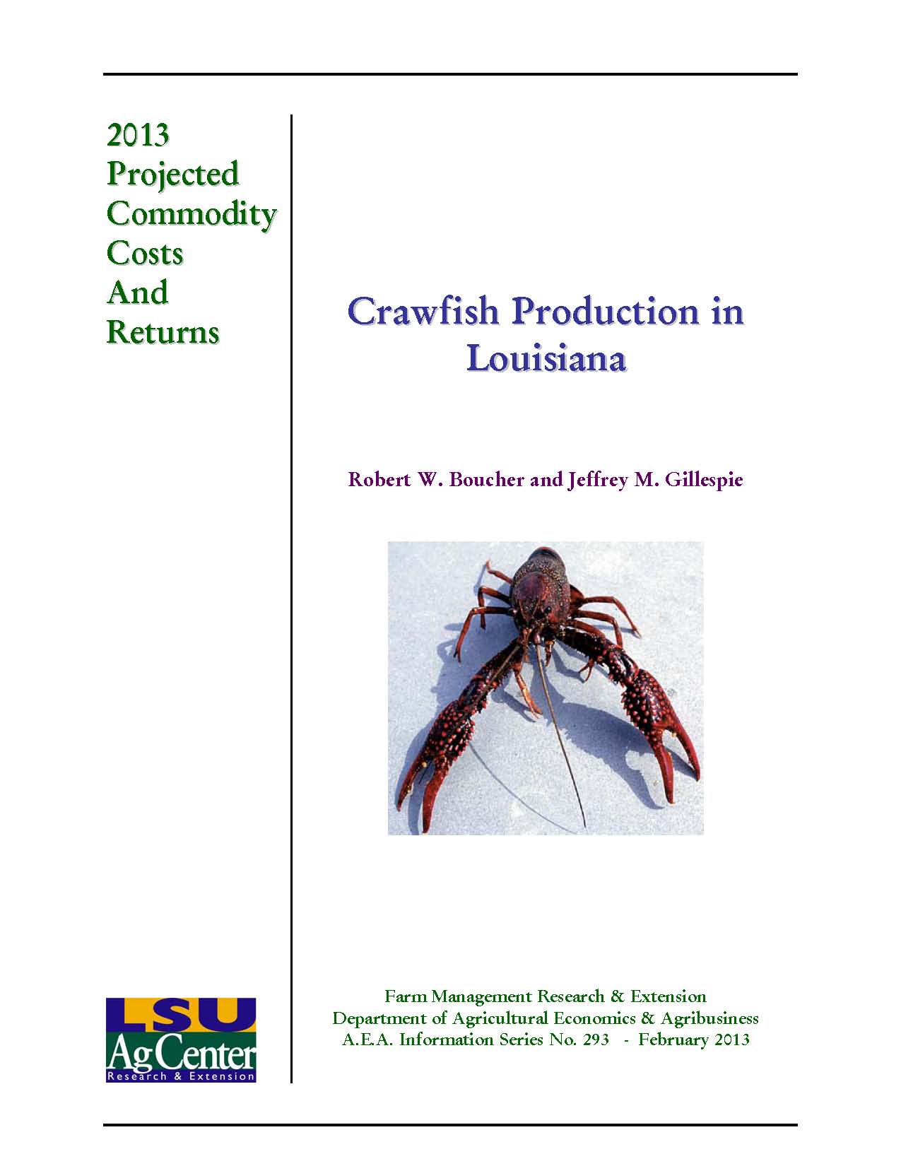 Projected Costs and Returns for Crawfish Production in Louisiana 2013