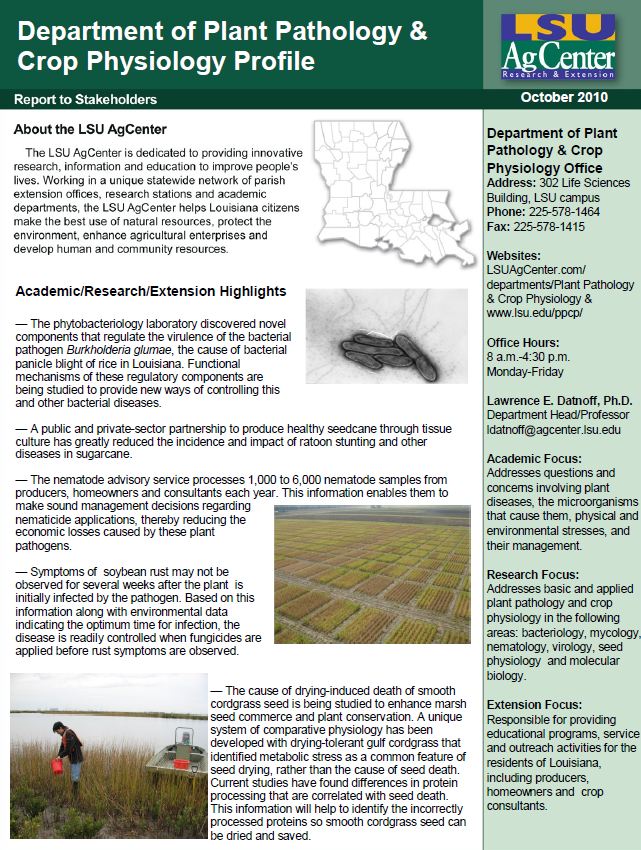 Department of Plant Pathology & Crop Physiology Profile