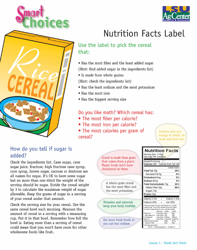 Smart Choices:  Nutrition Facts Label