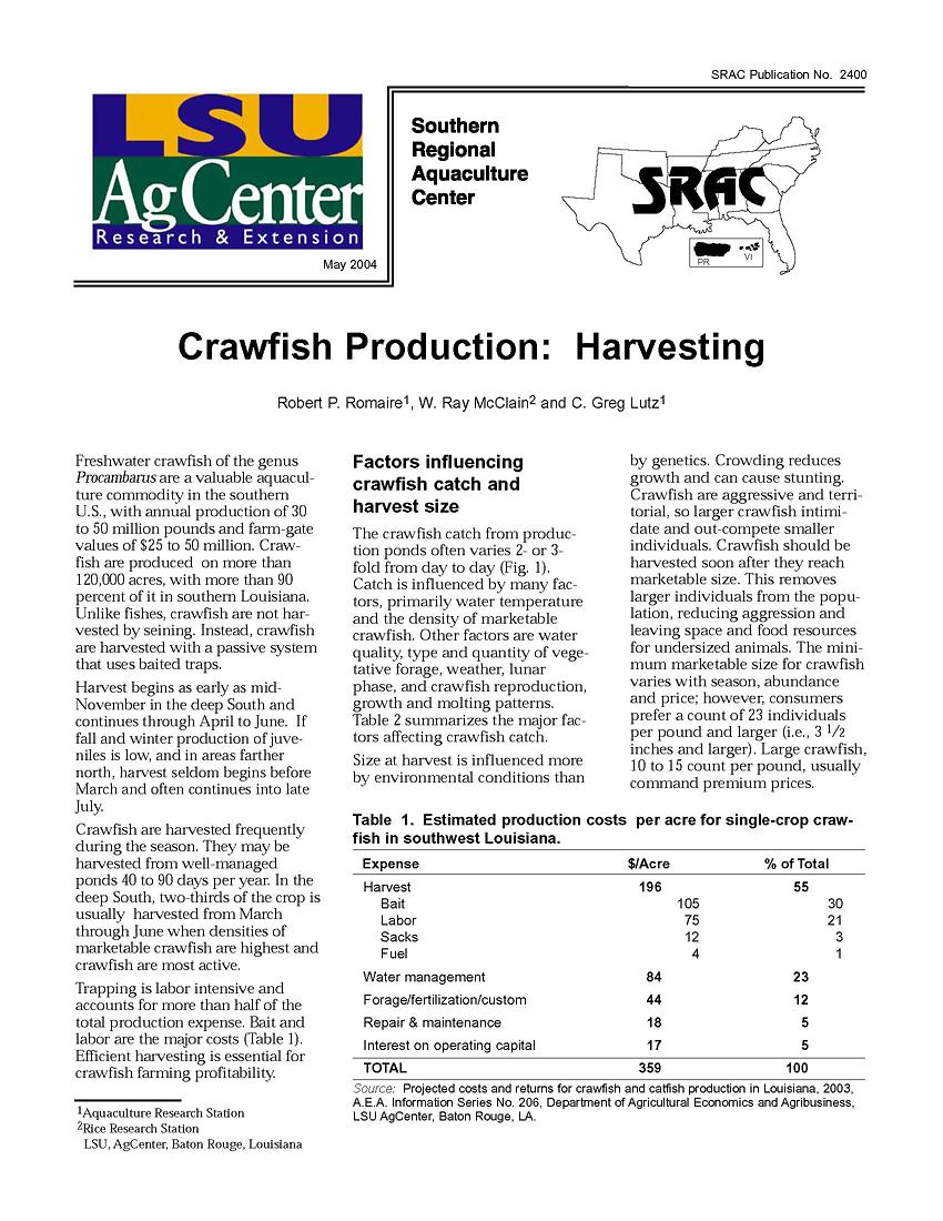 Crawfish Production: Harvesting