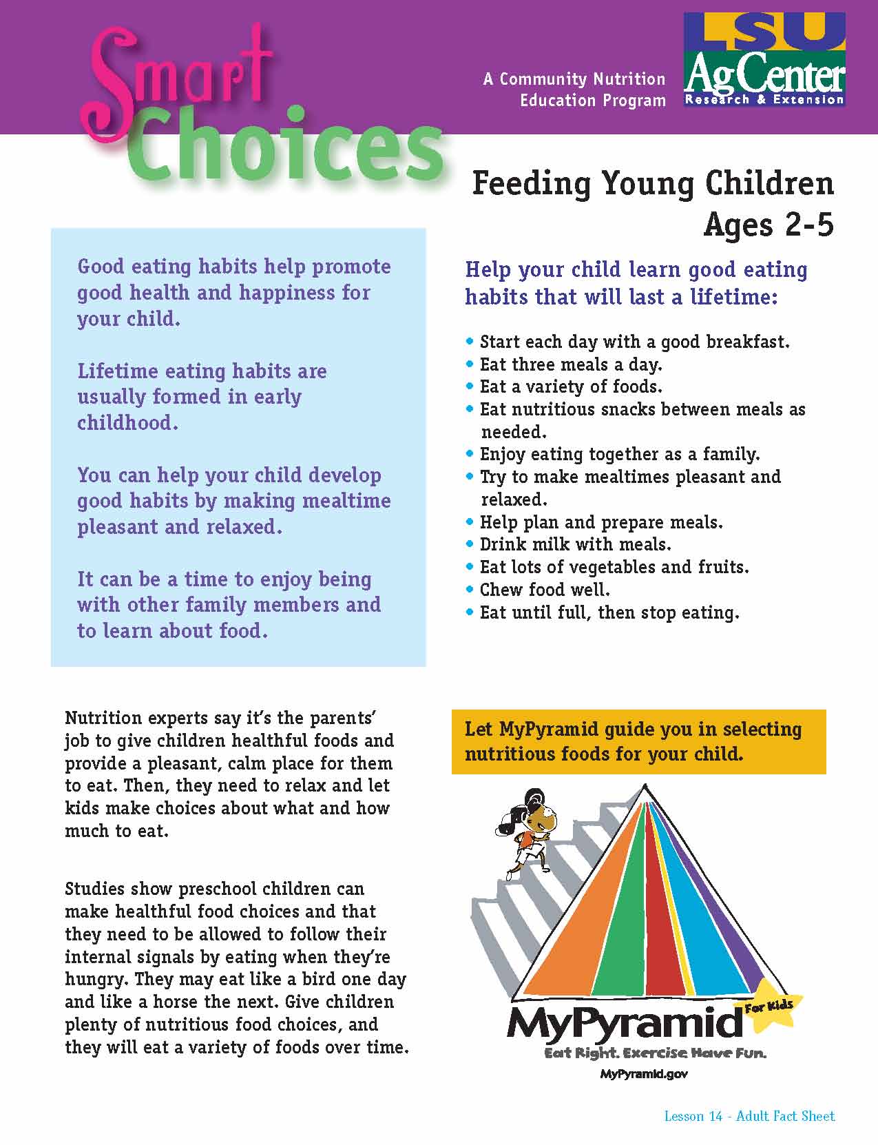 Smart Choices:  Feeding Young Children Ages 2-5