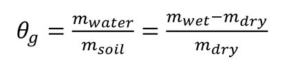 An equation illustrating how the gravimetric water content is determined.