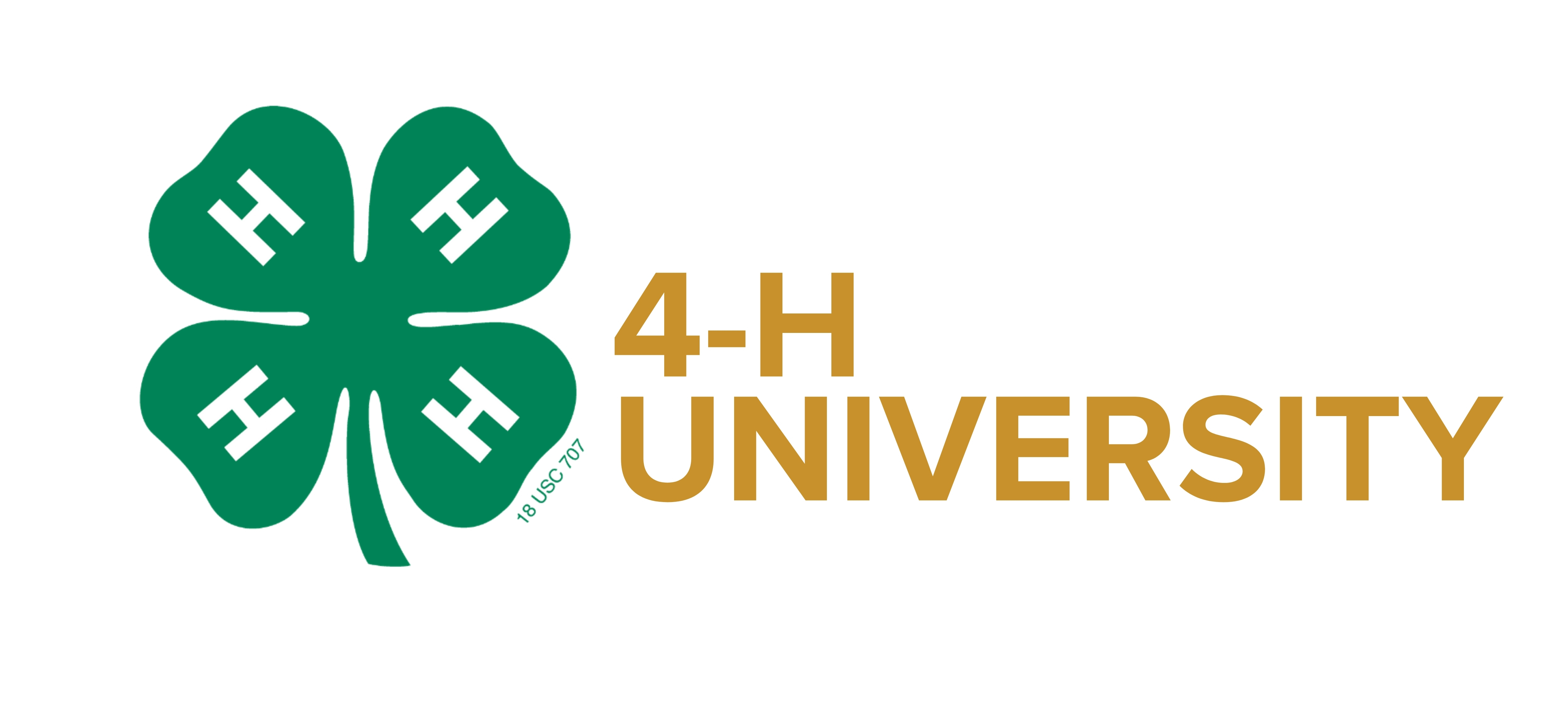Promotional graphic for 4-H University displaying a green 4-H clover and gold “4-H University” text.