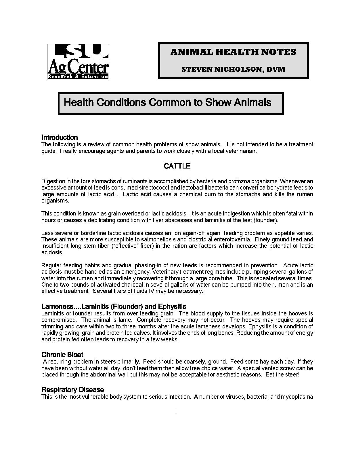 Health Conditions Common to Show Animals