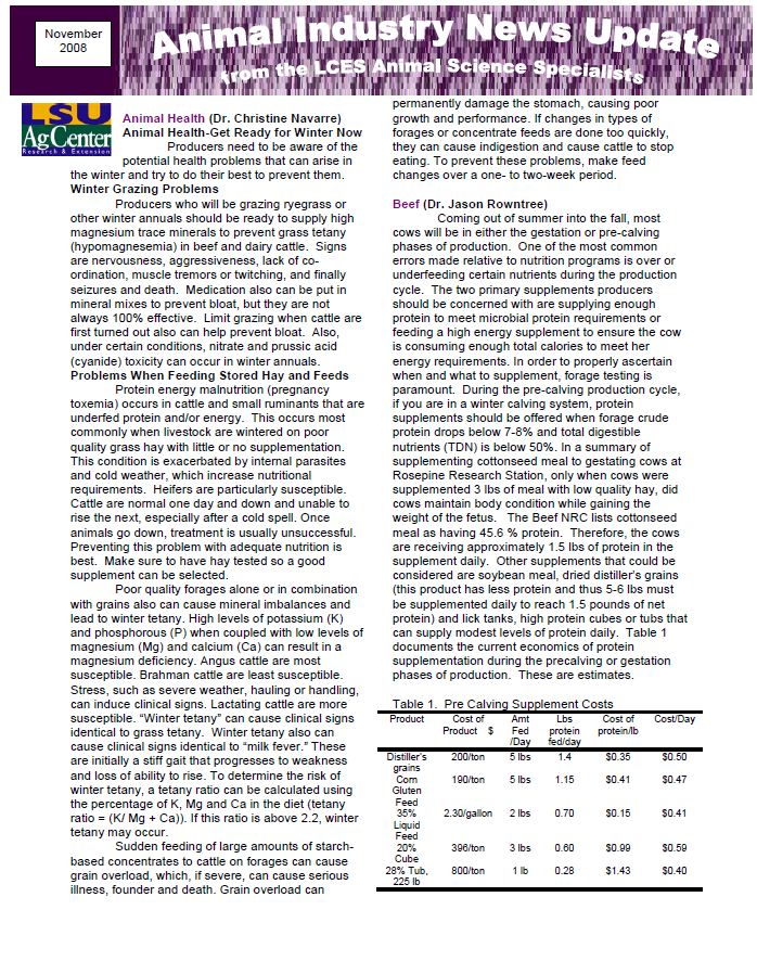 Animal Industry News Update November 2008