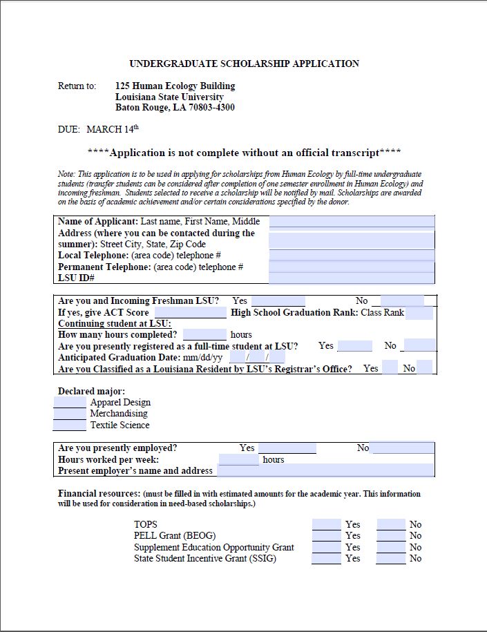 Undergraduate Scholarship Application