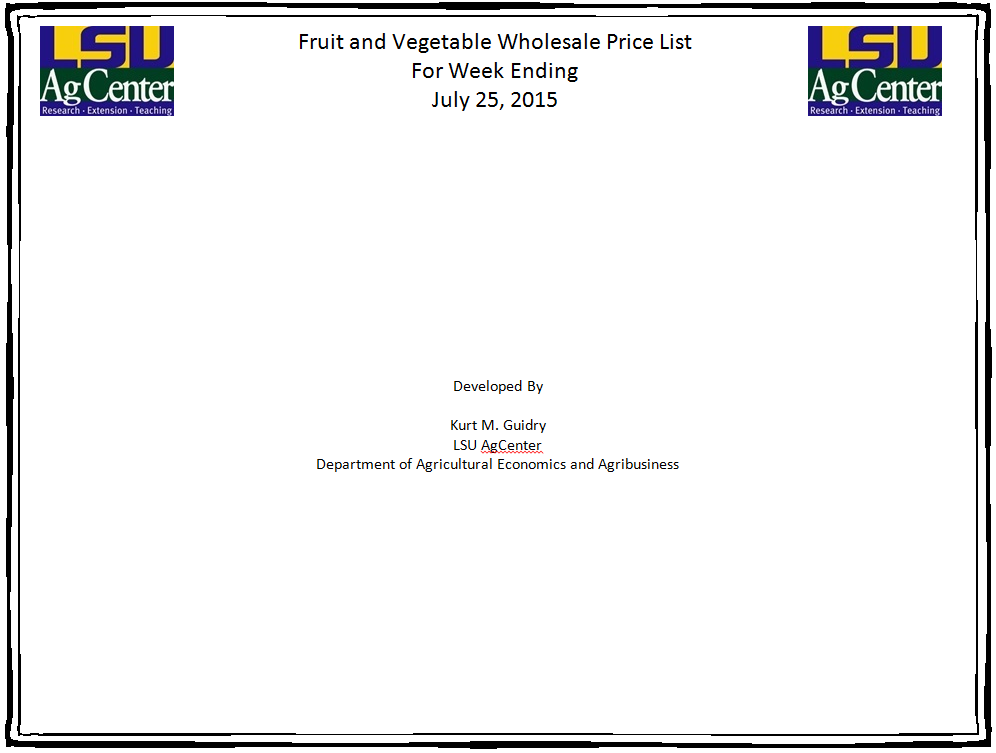Fruit and Vegetable Wholesale Price List 7-25-15