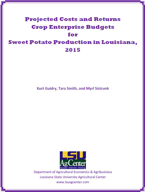 2015 Sweet Potato Production Cost Budget