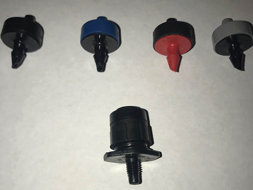 Photo of several types of drip emitters.