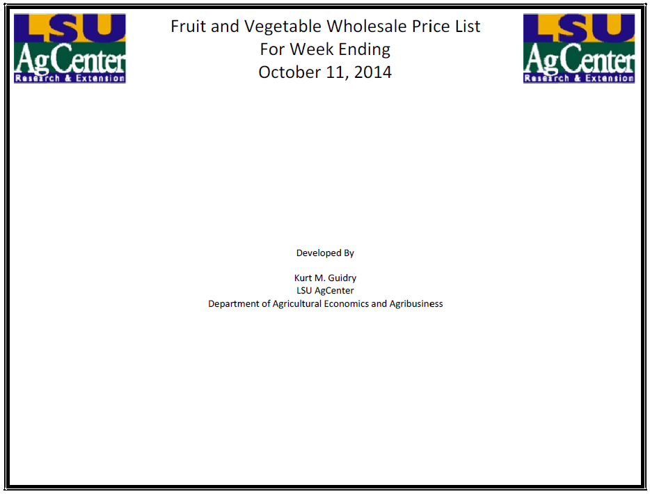 Fruit and Vegetable Wholesale Prices 10-11-14