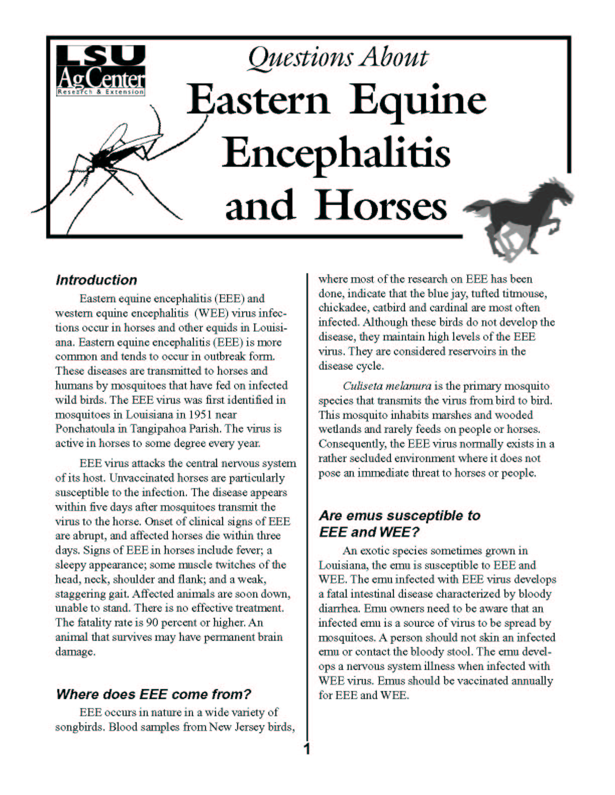 Questions About Eastern Equine Encephalitis and Horses