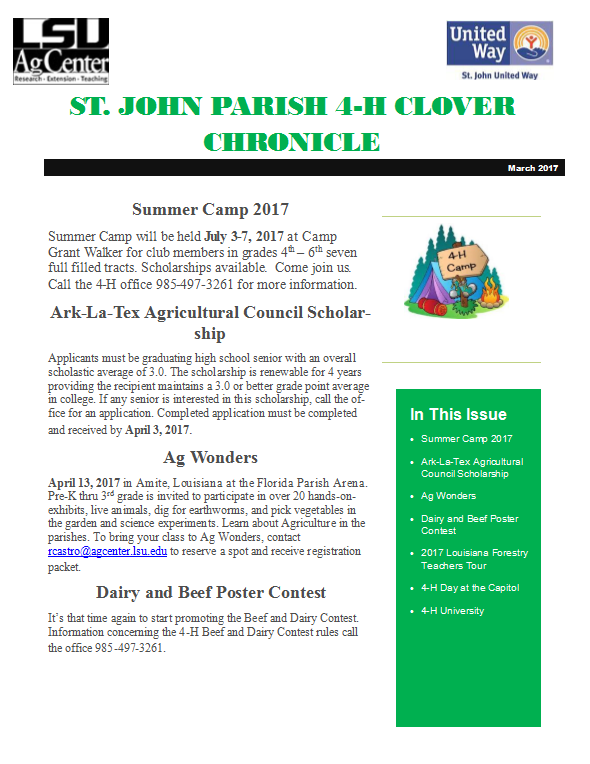 St. John Parish 4-H Clover Chronicle March 2017