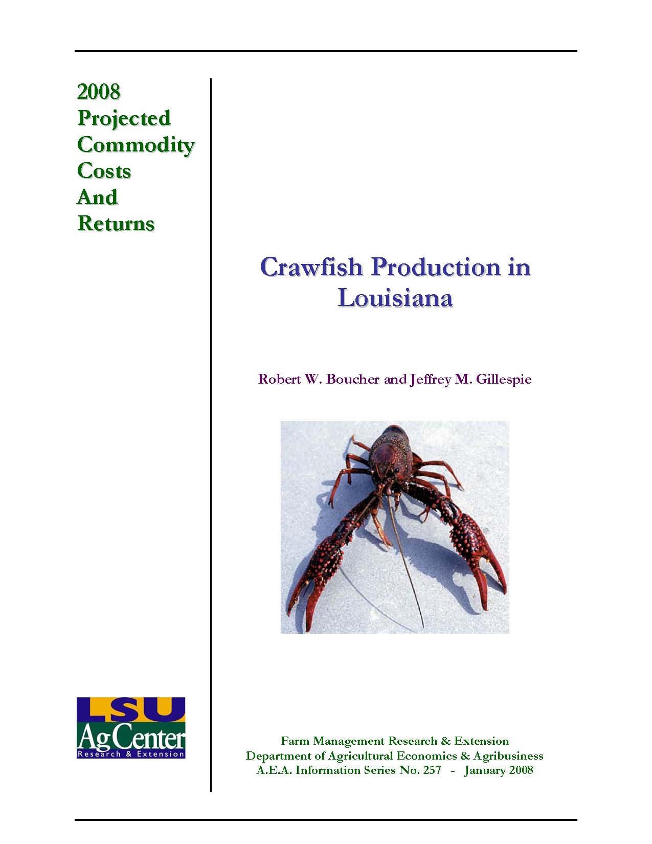 2008 Projected Crawfish Production Costs