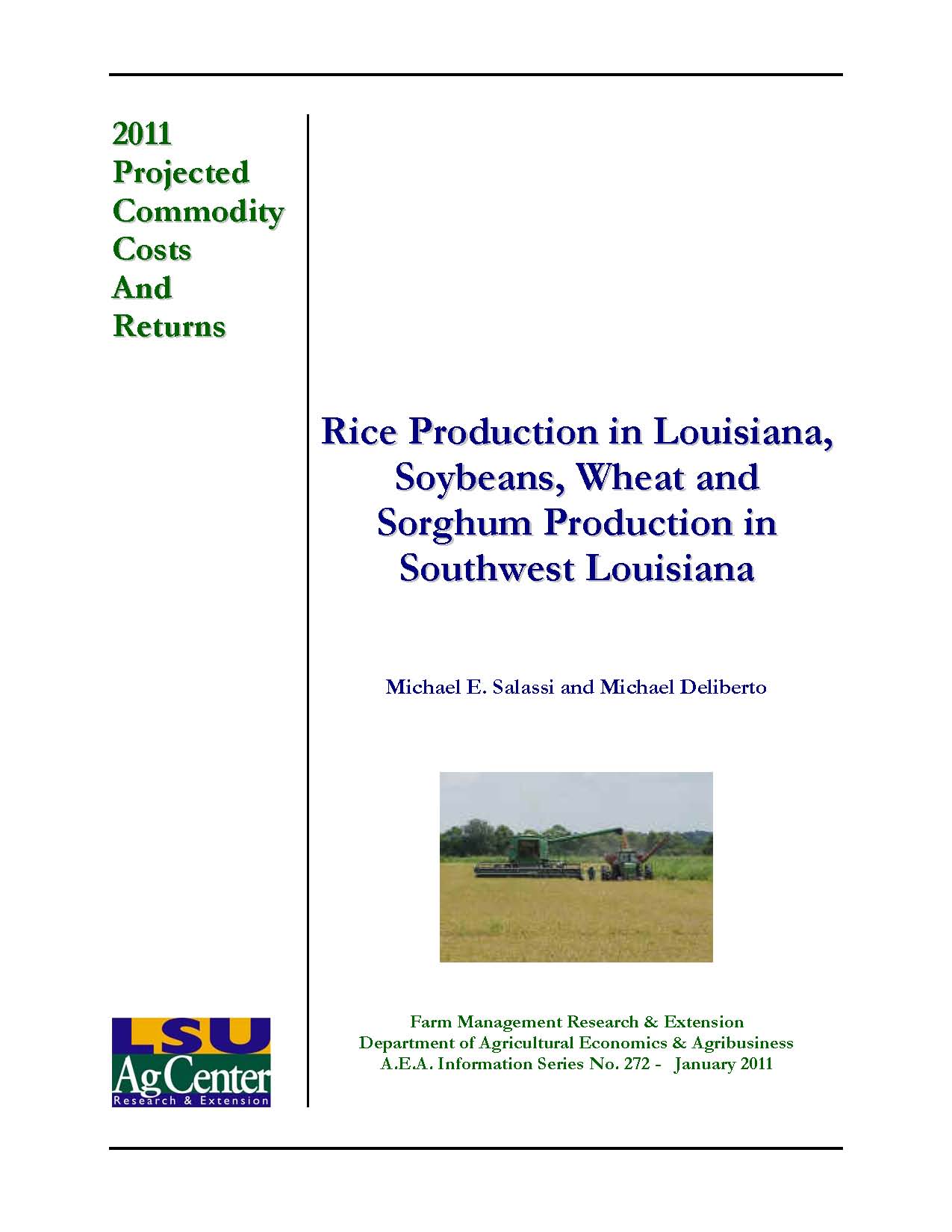 Projected Costs and Returns for Rice Soybeans Wheat and Sorghum Southwest Louisiana 2011