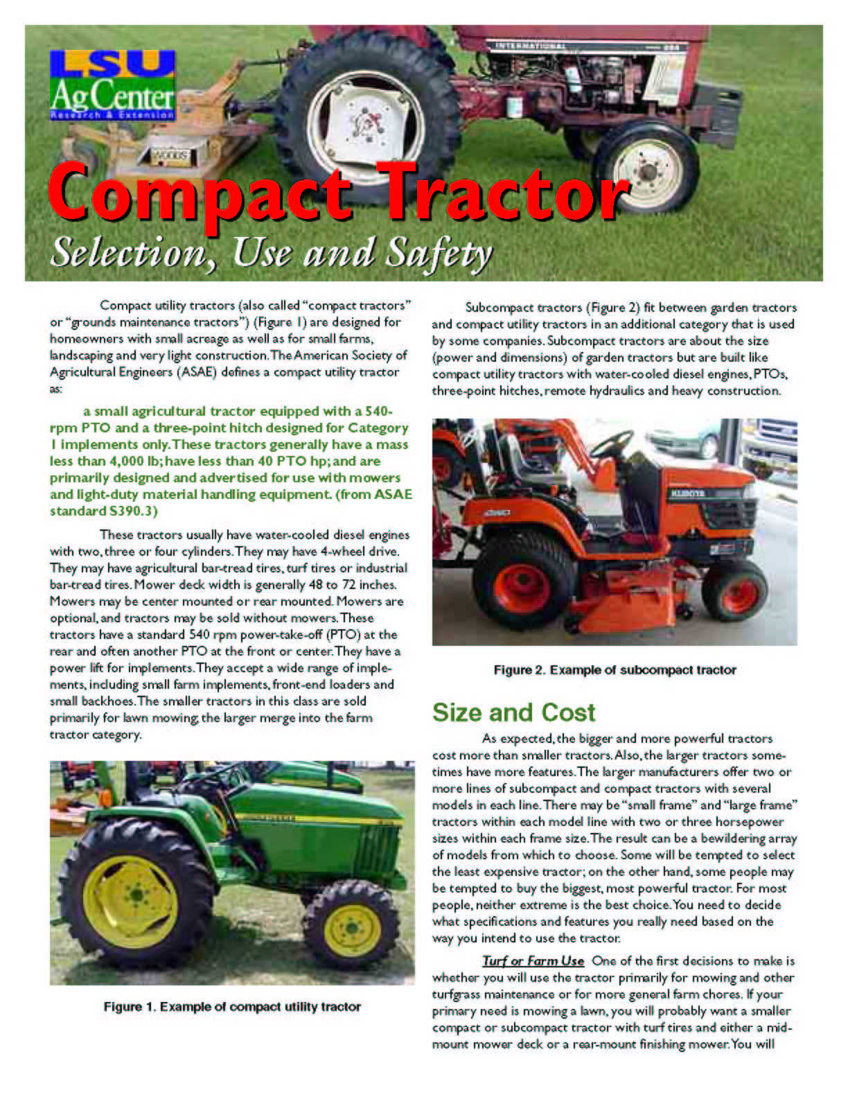 Compact Tractor Selection Use and Safety