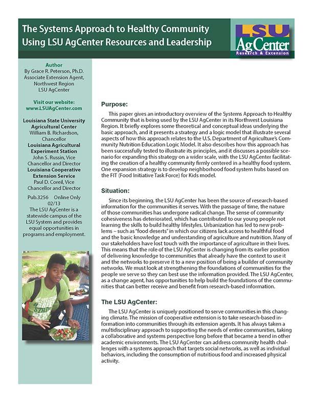 The Systems Approach to Healthy Community Using LSU AgCenter Resources and Leadership