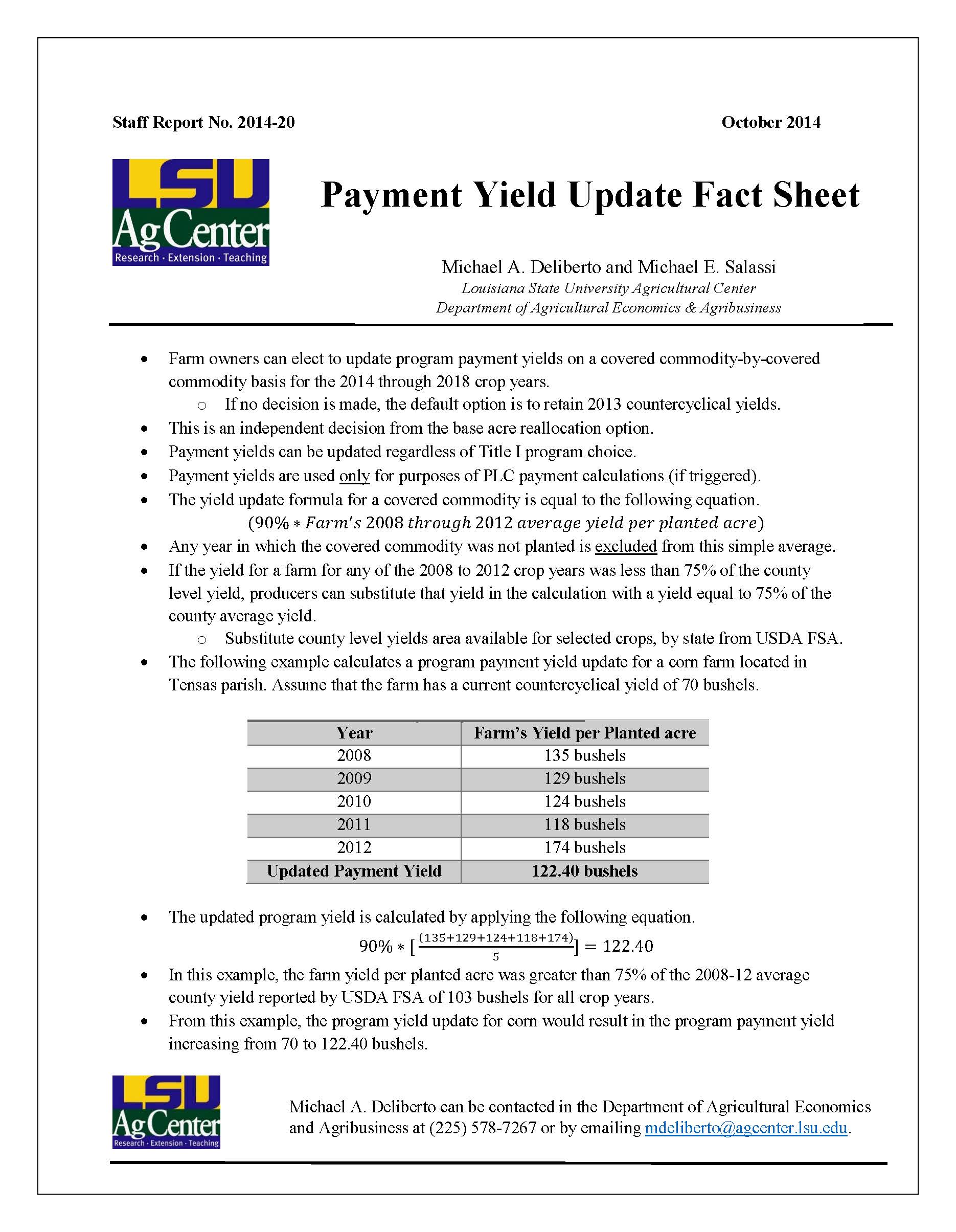 Payment Yield Update Fact Sheet