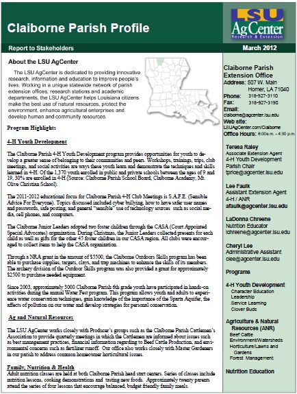 Claiborne Parish Profile 2012