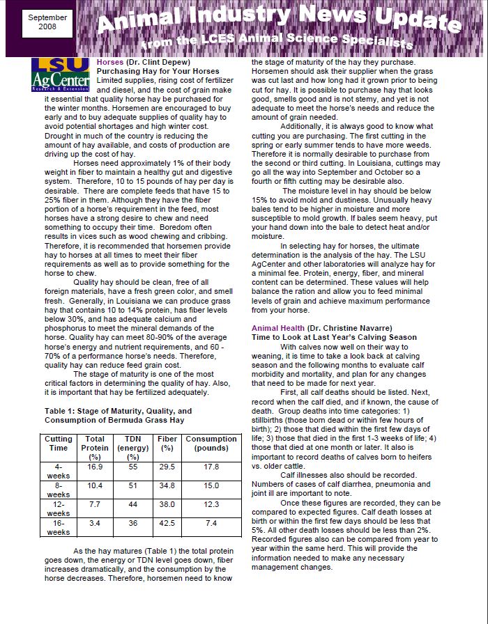 Animal Industry News Update August 2008