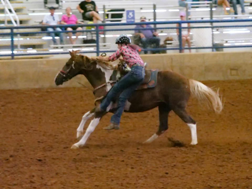 A 4-H youth riding a horse.
