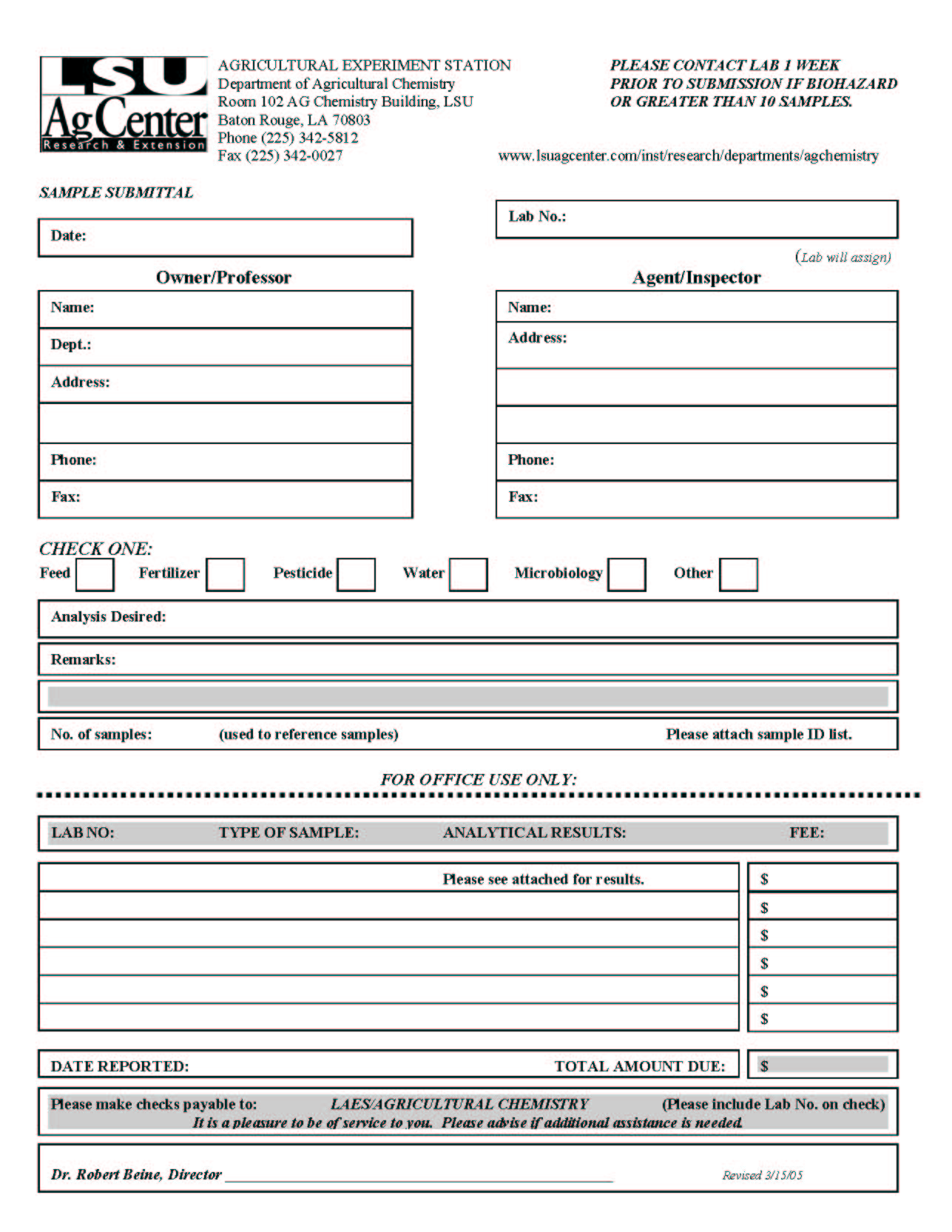 Feed and Fertilizer Test Form