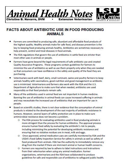 Facts About Antibiotic Use in Food Producing Animals