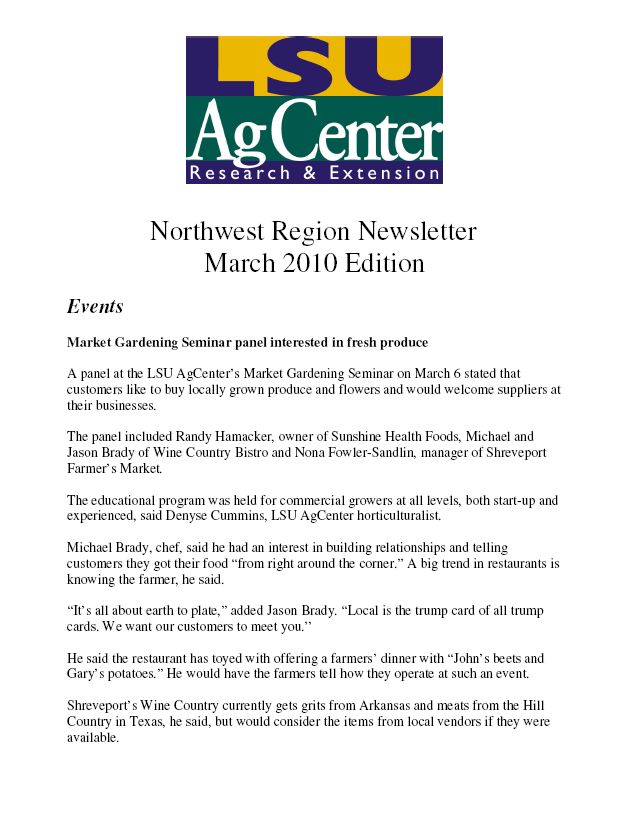 Northwest Region Newsletter - March 2010