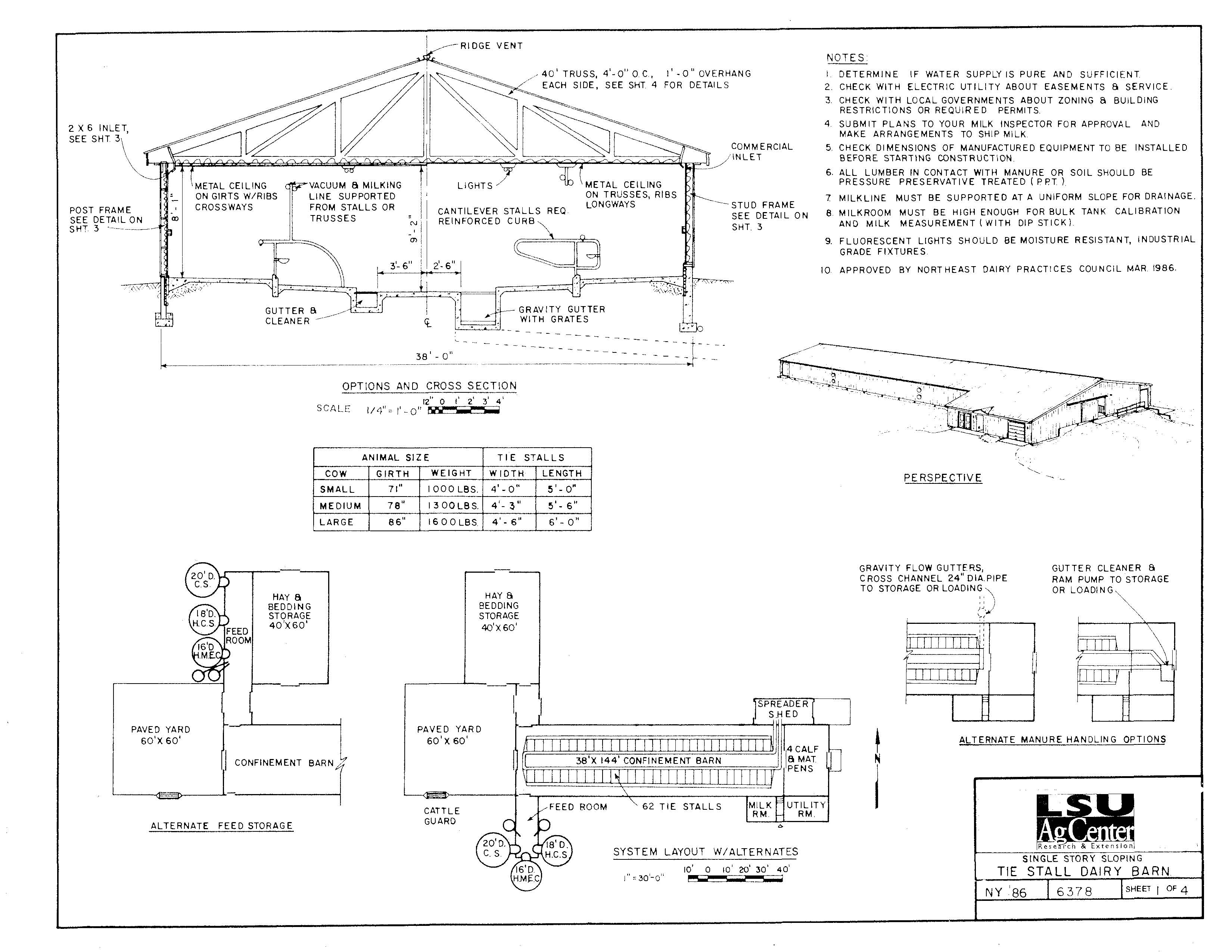 Single Story Sloping Tie Stall Dairy Barn