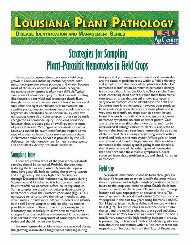 Louisiana Plant Pathology: Strategies for Sampling Plant-Parasitic Nematodes in Field Crops