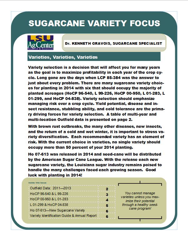 Sugarcane Variety Focus - July 2014