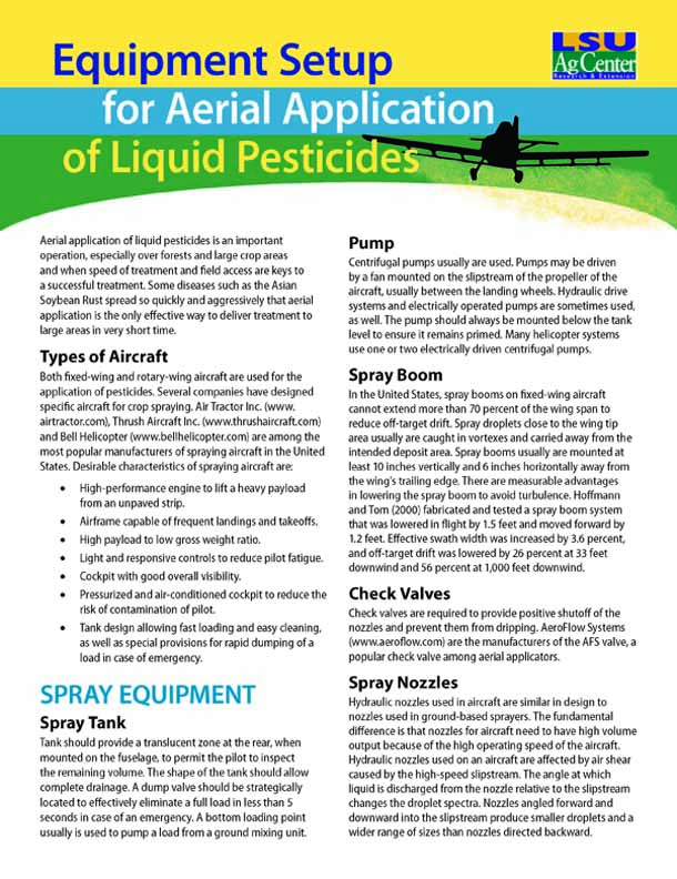 Equipment Setup for Aerial Application of Liquid Pesticides
