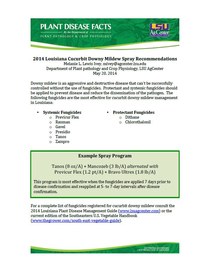 2014 Louisiana Cucurbit Downy Mildew Spray Recommendations