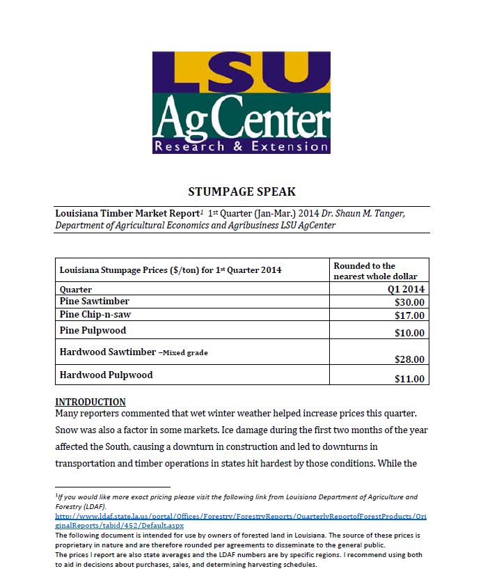 Louisiana Timber Market Report - First Quarter 2014