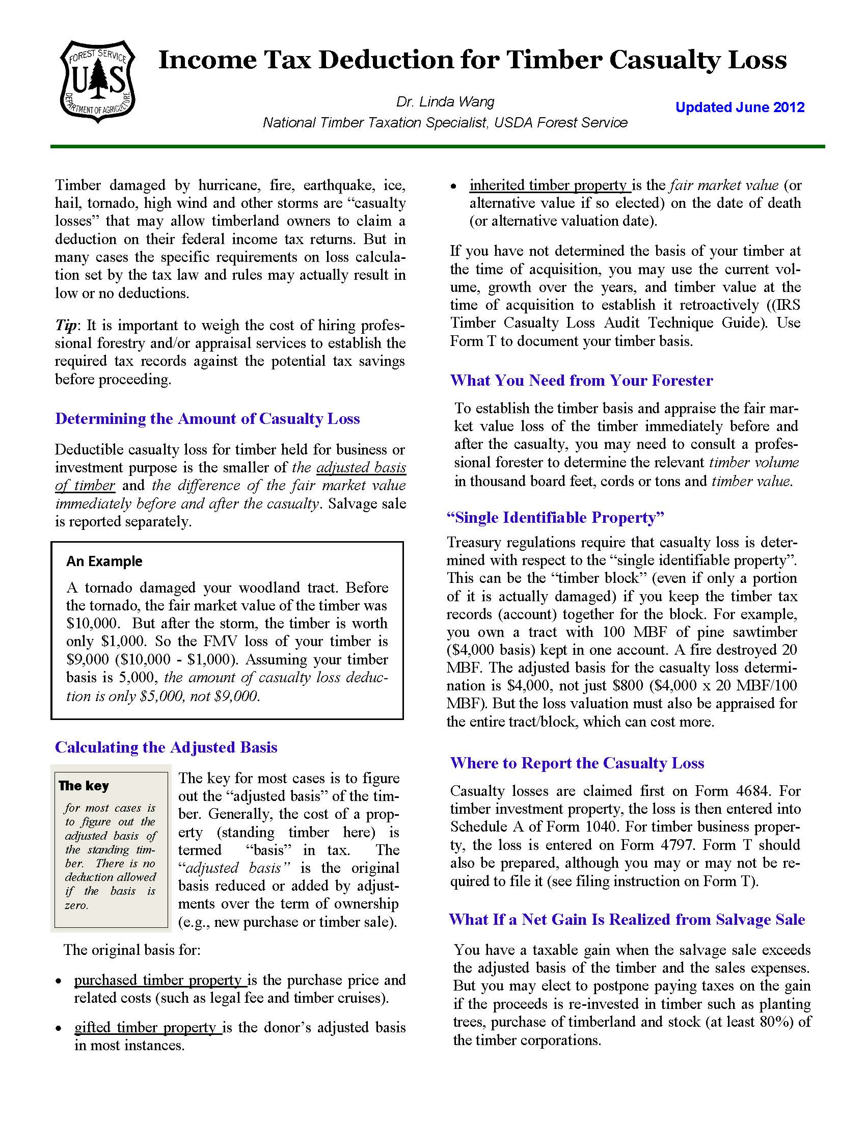 Income Tax Deduction for Timber Casualty Loss