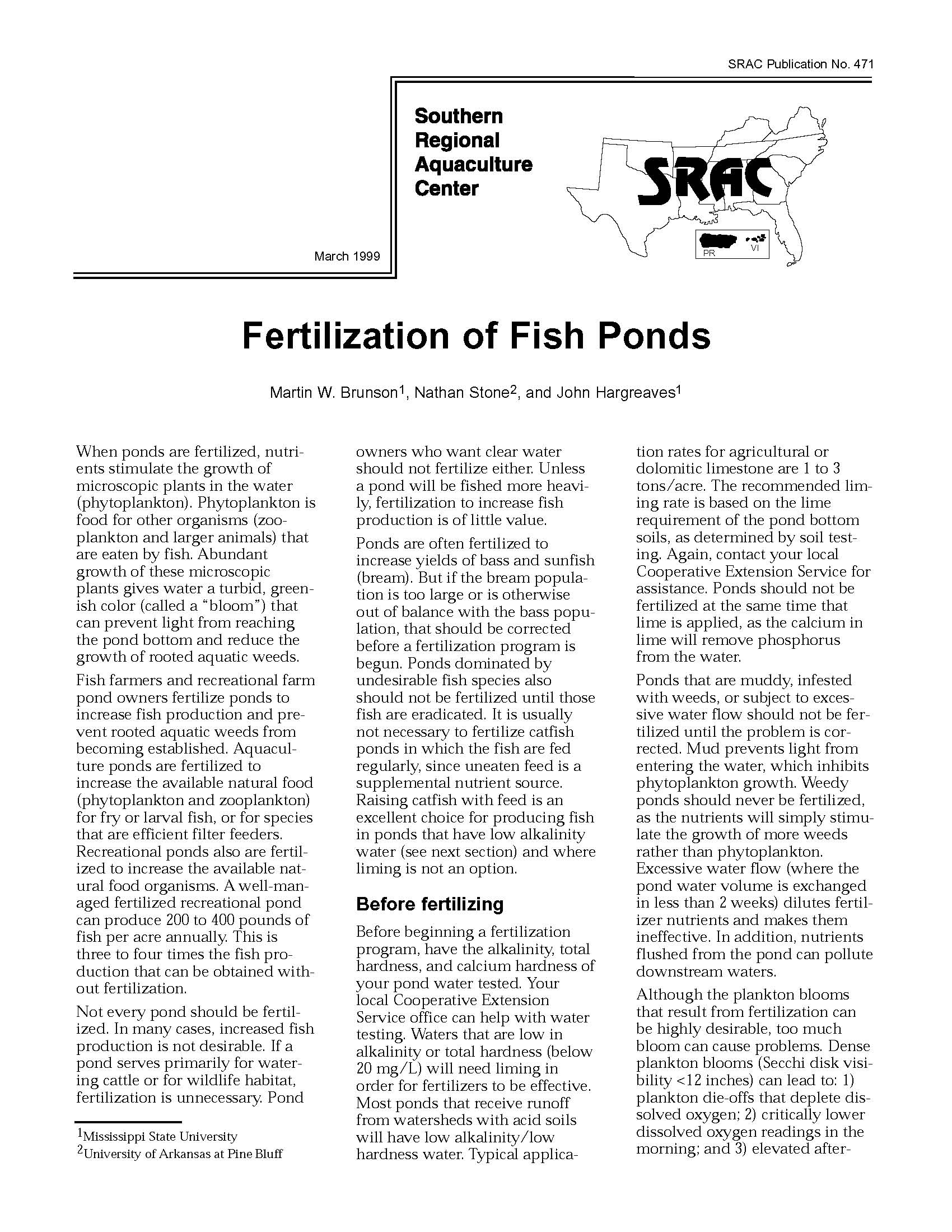 Fertilization of Fish Ponds