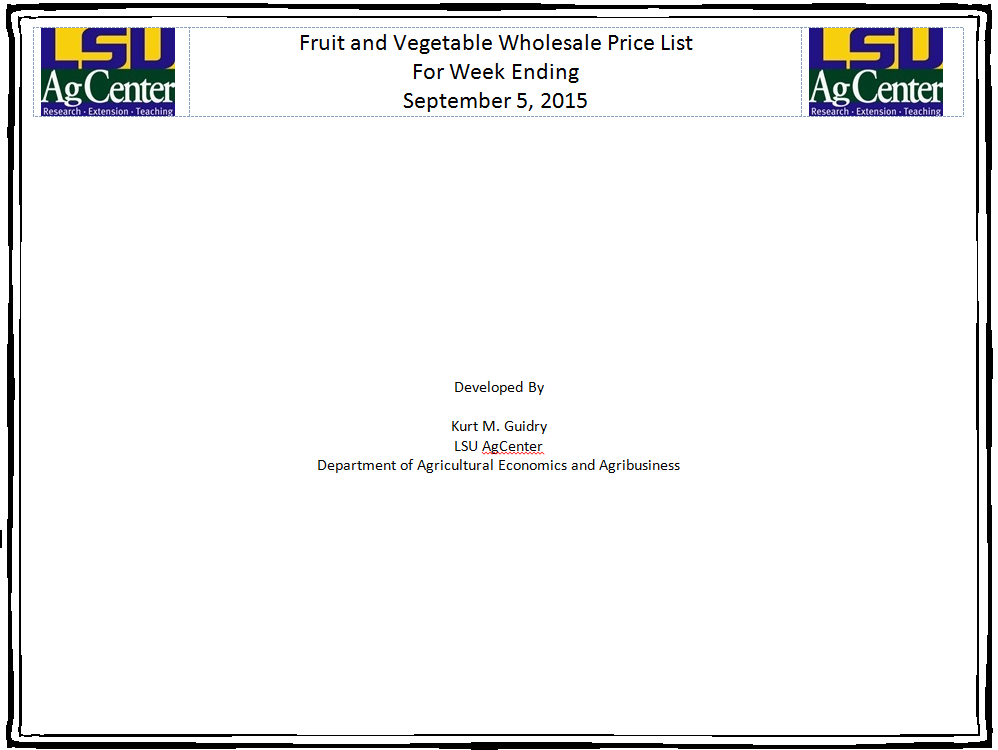 Fruit and Vegetable Wholesale Price List 9-5-15