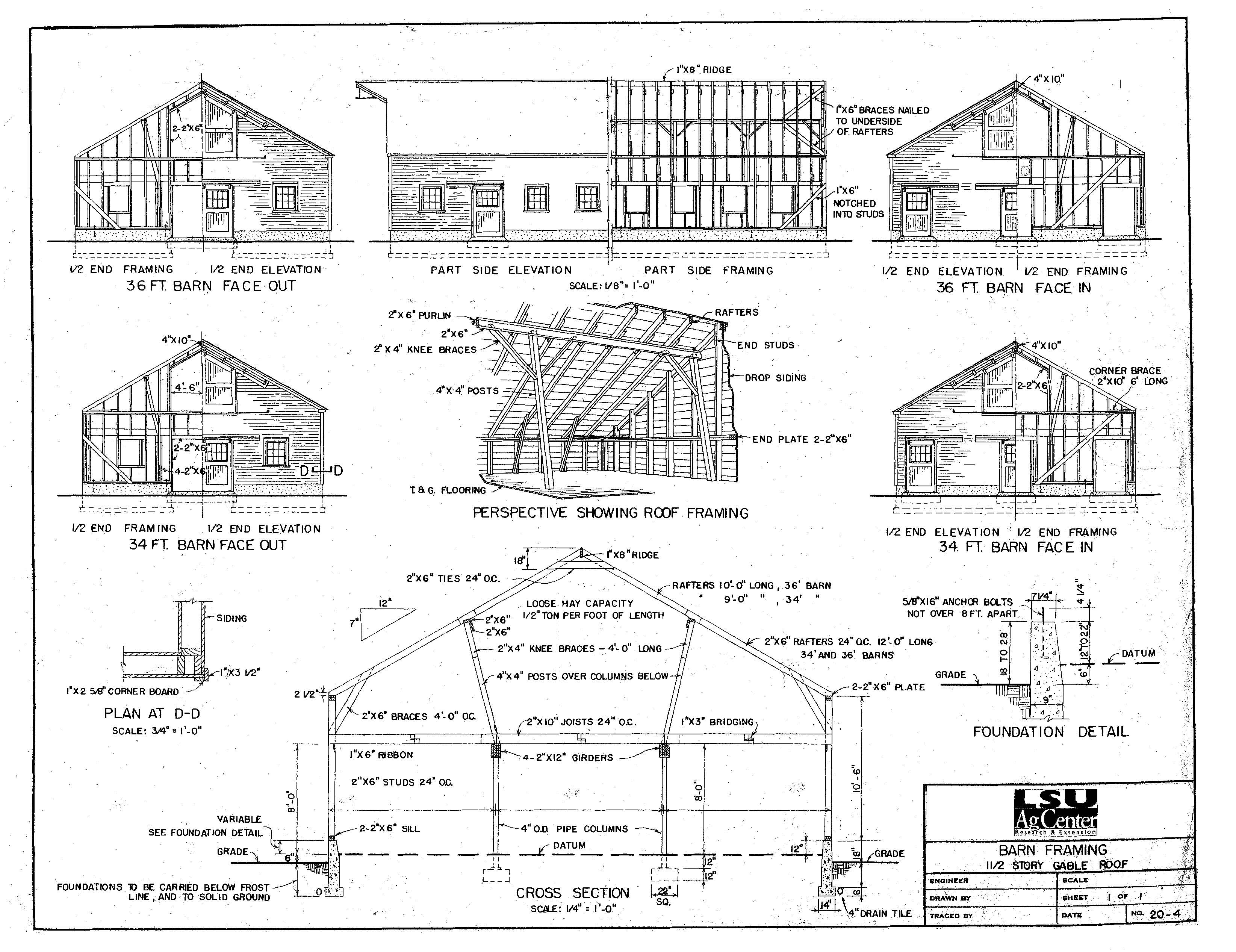 Barn Framing 1-1/2 Story Gable Roof