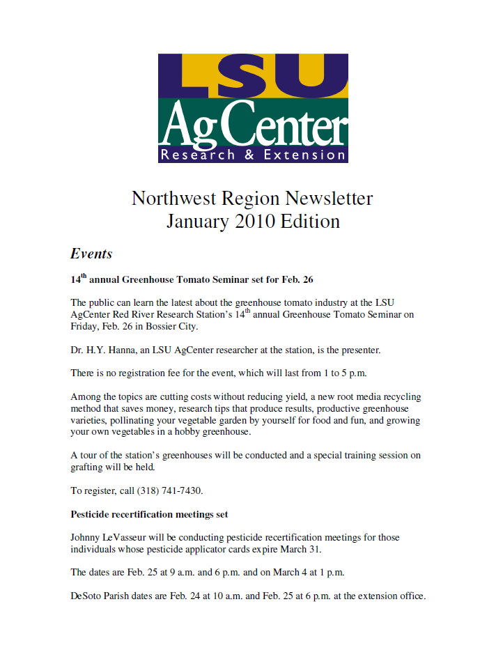 Northwest Region Newsletter - January 2010