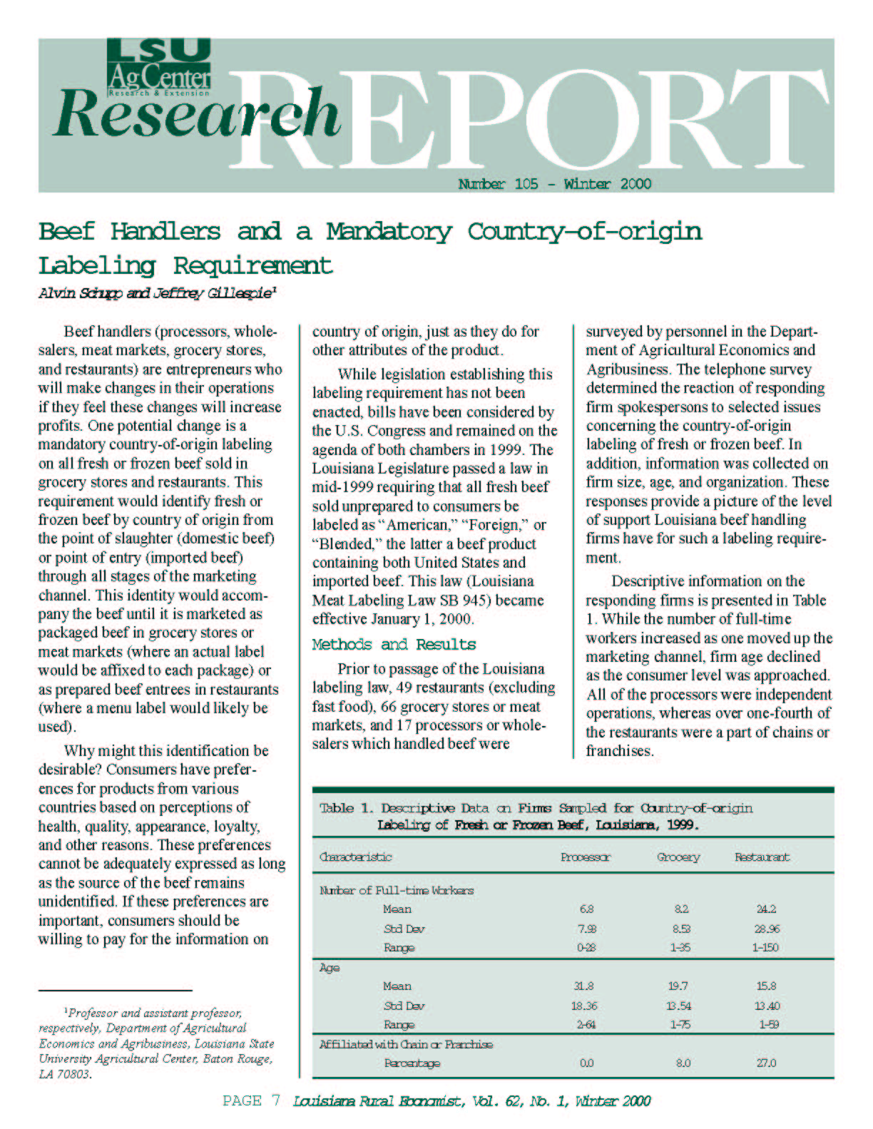 Beef Handlers and a Mandatory Country-of-origin Labeling Requirement (Winter 2000)