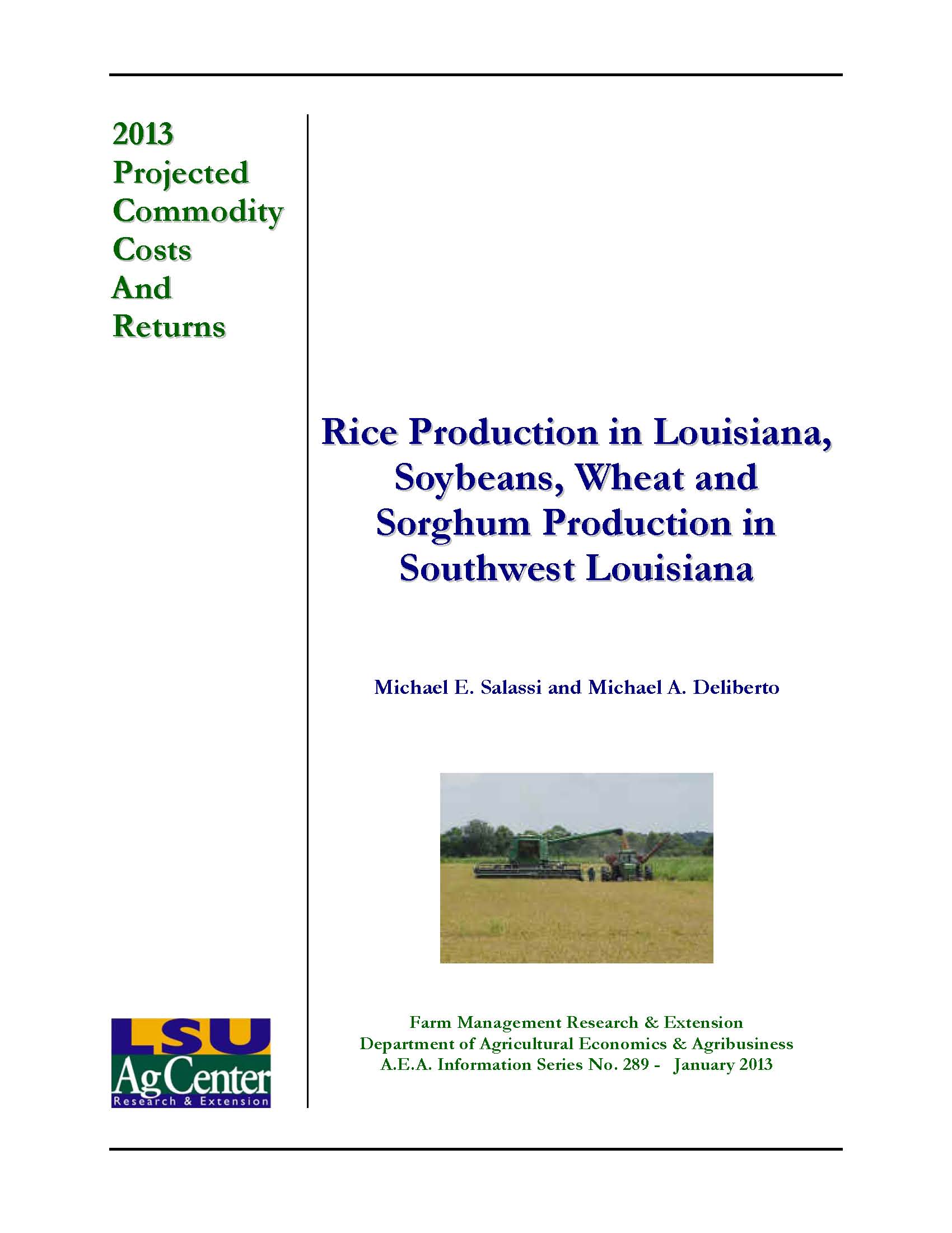 2013 Projected Louisiana Rice Production Costs