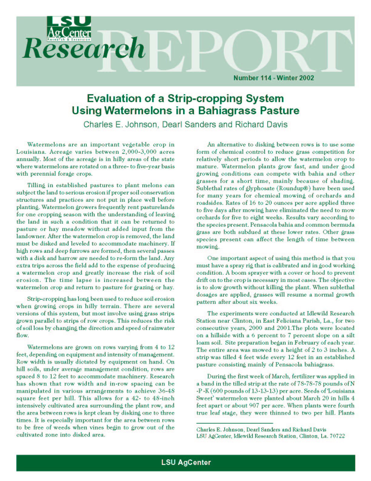 Evaluation of a Strip-cropping System Using Watermelons in a Bahiagrass Pasture (Winter 2002)