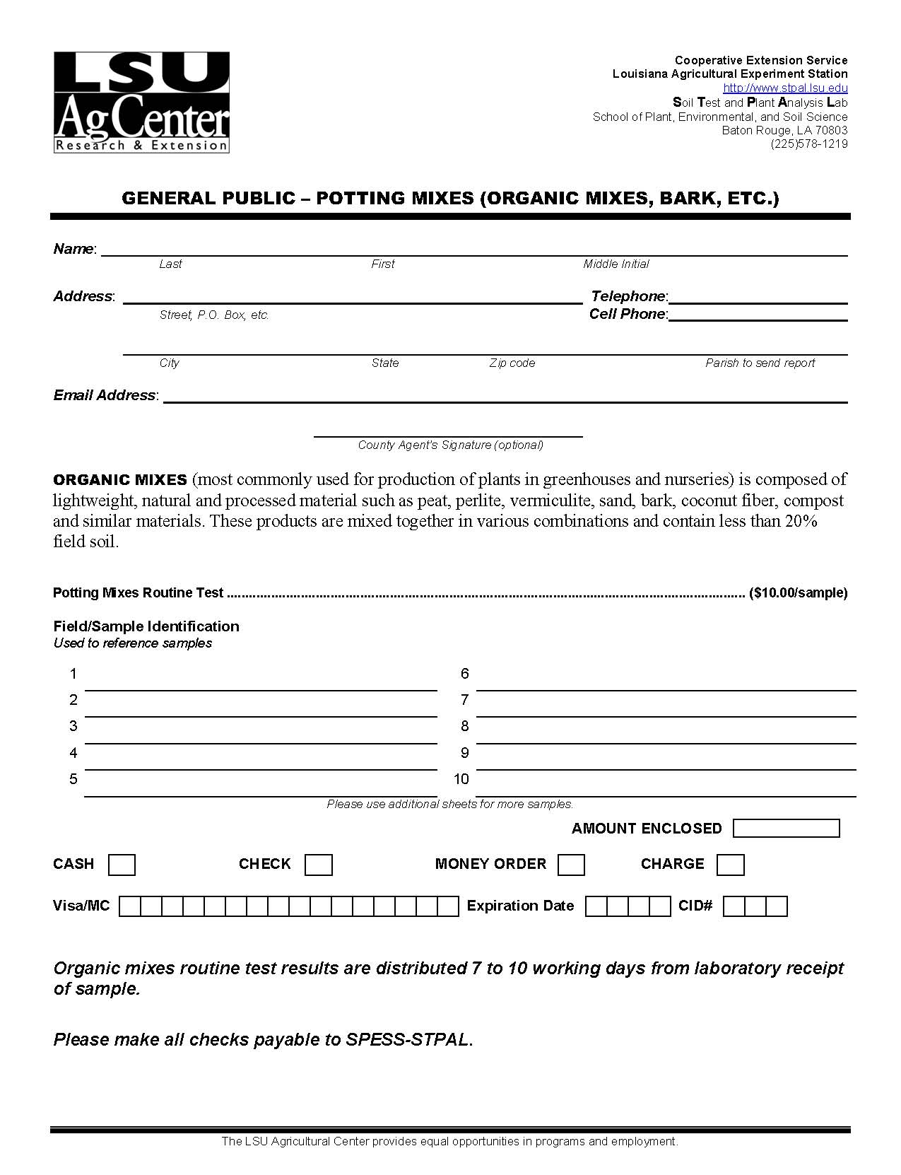Potting Mixes Test Request Form