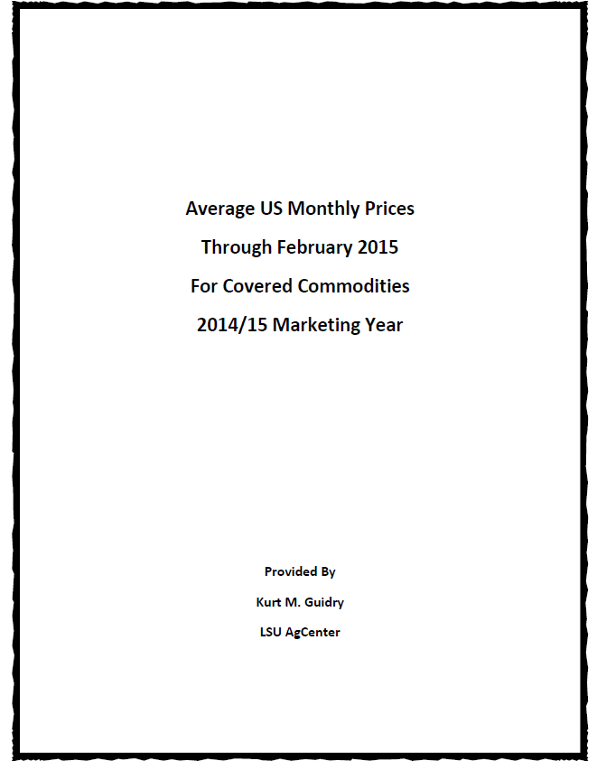 2014/15 Marketing Year Prices