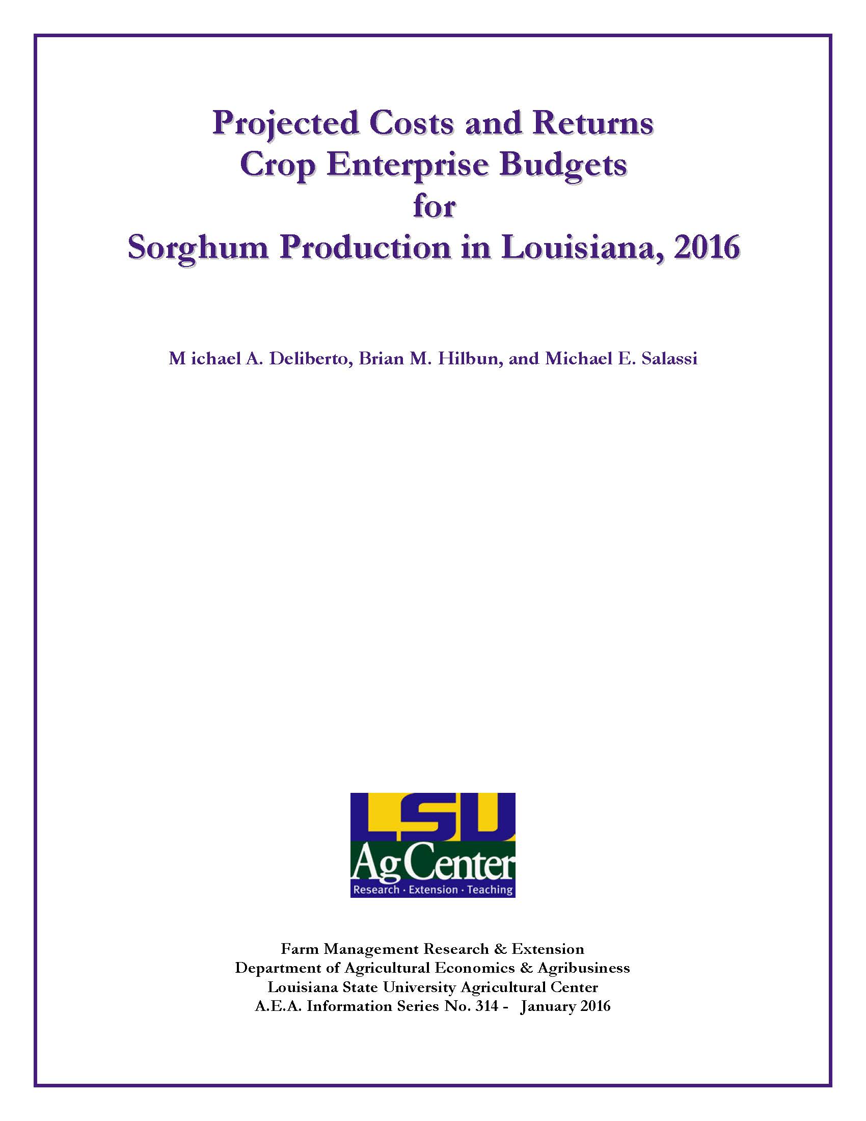2016 Grain Sorghum Budgets