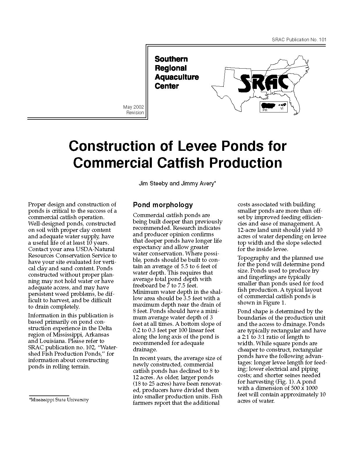 Construction of Levee Ponds for Commercial Catfish Production