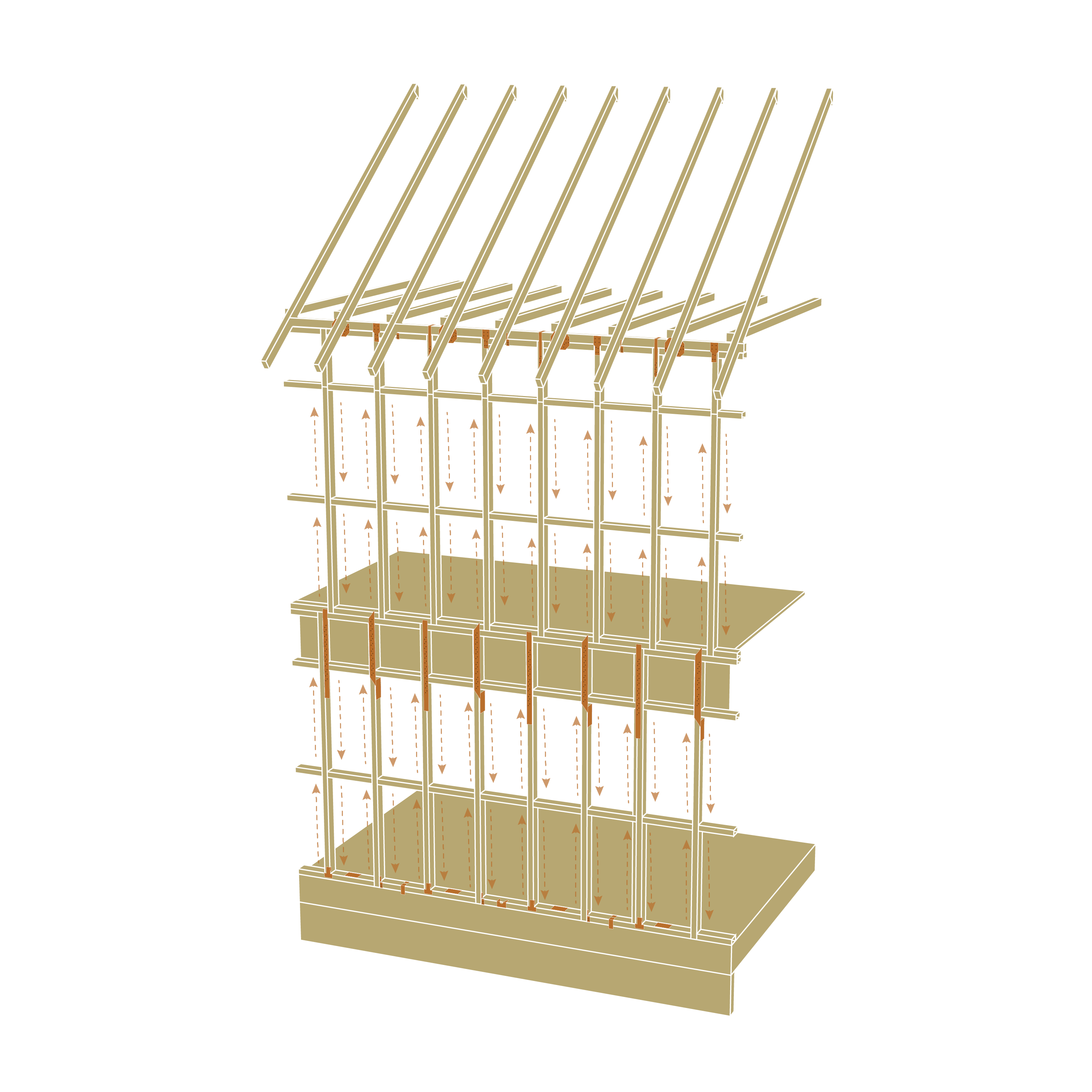 Diagram of structure built showing load distributing continuous load path.