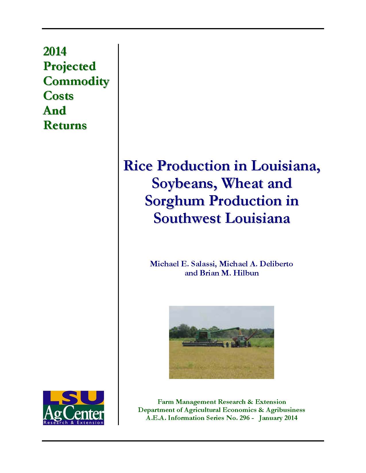 2014 Projected Rice Production Costs