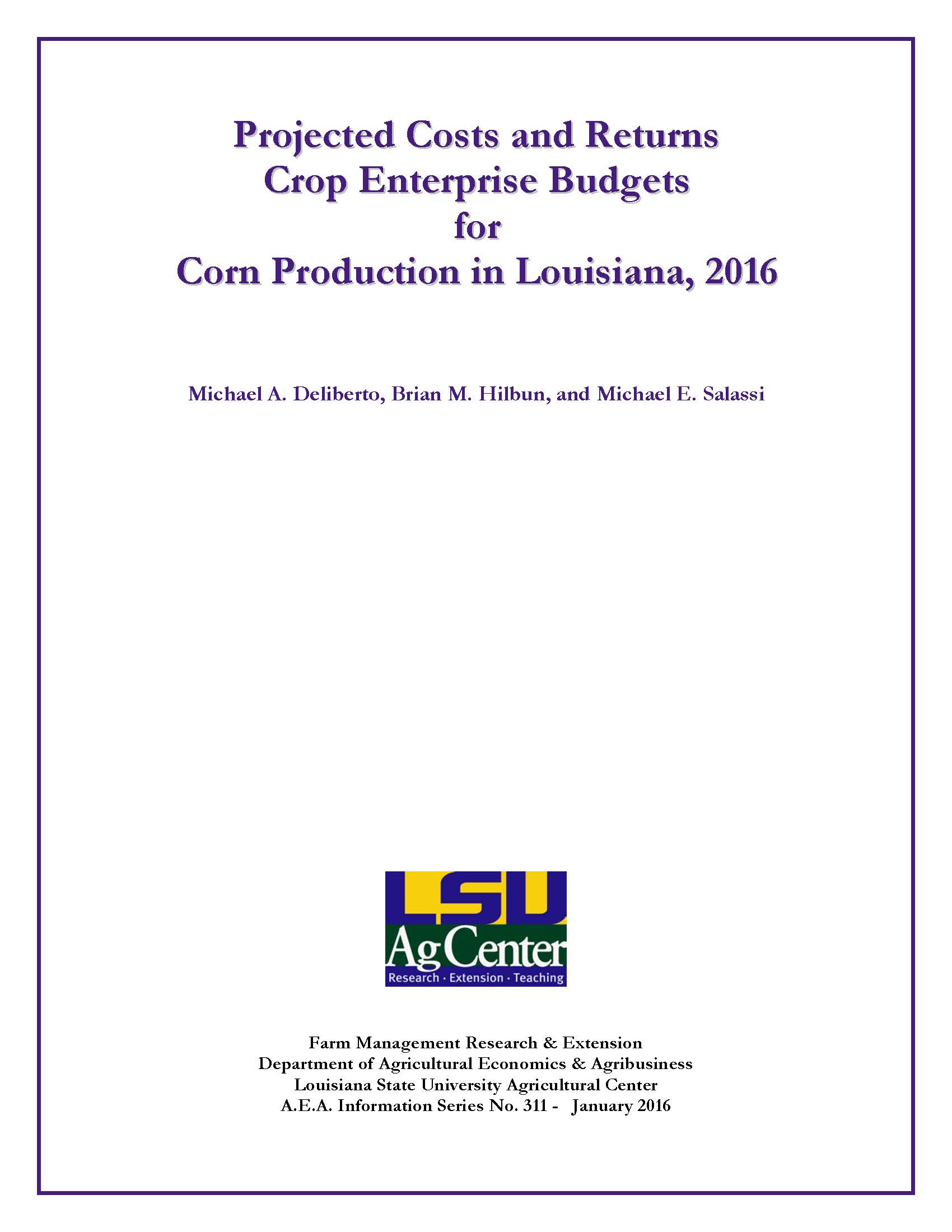Corn Budgets 2016