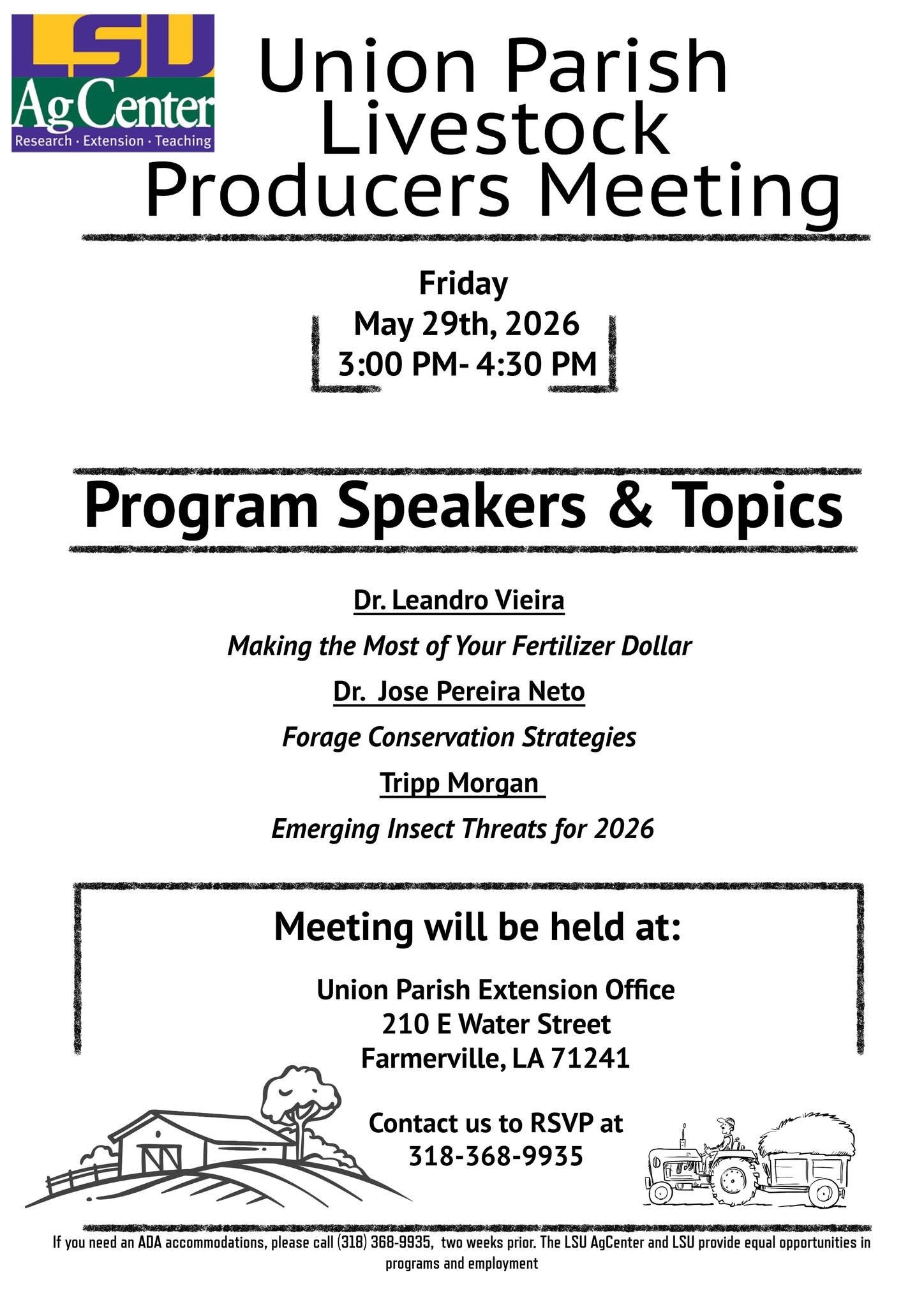 Union Parish Livestock Producers Meeting flyer.